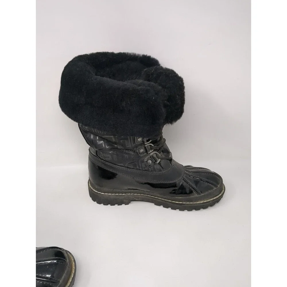 Coach Leonora Black Faux Fur Lace-Up Snow Winter Boots Signature Size 6 B Y2K‎